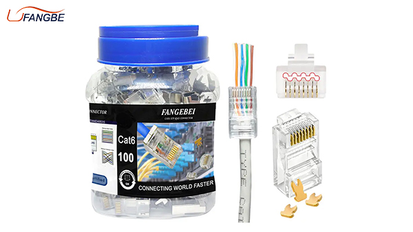 Cat6 Connector Ends Gold Plated 8P8C Ethernet Pass Through Plug